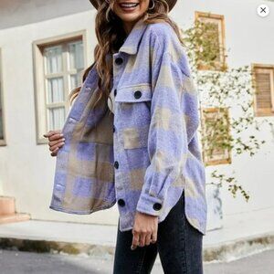 MISS SPARKLING Plaid Flannel Purple Shirt Jacket